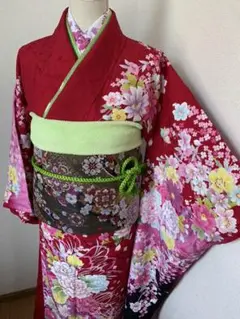 豪華振袖 袋帯フルセット 草花文 暈し染め 金彩 半衿刺繍