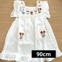 8月限定SALE！！ 花刺繍入りワンピース 白 90cm キッズ服 ベビー服