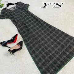 【美品】Y's ワイズ 半袖ツイード ロングスリットワンピース ウールブレンド