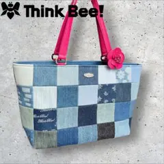 Think Bee! シンクビー デニム パッチワーク トートバッグ 花レザー
