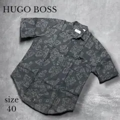 【HUGO BOSS 】リネンブレンド半袖シャツ 40 ローズ柄