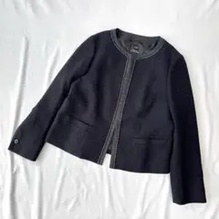 超美品 23区 ラウンドカラーツイードジャケット 上品 ダークネイビー 44