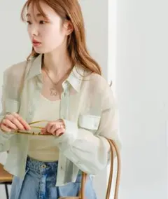 Kastane オーガンジークレープシャツ　ミント
