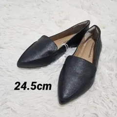ローファー ポインテッドトゥ レディース ブラック 合成皮革 24.5 cm