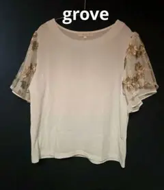 groveグローブ 刺繍入りフレアスリーブトップス