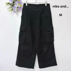 ニコアンド カーゴパンツ ワイド M ブラック ゆったり クロップド丈 コットン