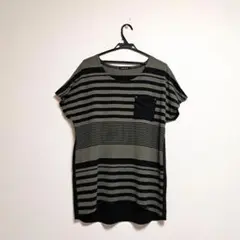 ストライプ柄ポケット付きTシャツ 3L
