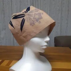 柿渋染め、手ぬぐいキャップ　ほっかむり　姉さんかぶり　ヘアキャップ　ハンドメイド