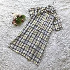 ✨良品✨ (M~L) ひざ丈シャツワンピース チェック柄 ボタン 2way 旅行