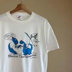 80s USA製 白 プリントTシャツ 恐竜 ザウルス L vintage