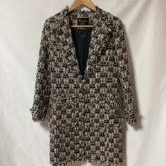 グレースコンチネンタル ツイード ロングコート ノーカラーコート 38