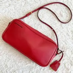 極美品⭐️プラダ サフィアーノレザー アクセサリーポーチ ワンショルダー レッド