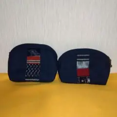 ネイビー和柄布製ポーチ2個セット