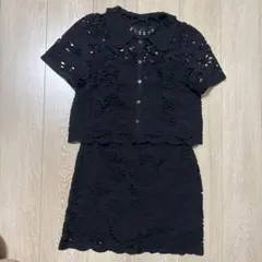 黒レースセットアップ ミニスカート付き