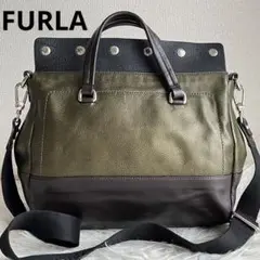 ✨美品✨ FURLA 2way ショルダーバッグ レザー ブラック カーキ