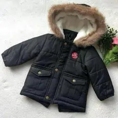 極美品✨ファー付きコート ボーイズスタイル　フーディー　黒　中綿　90㎝