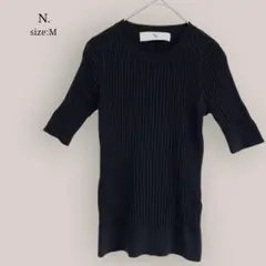 【エヌドット】N. ✨美品✨リブカットソー　5分袖　クルーネック　ブラック M