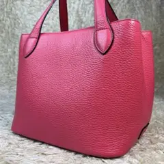 【美品】WAKO ワコウ ハンドバッグ シュリンクレザー ピンク 型押しロゴ