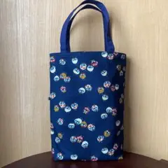 ハンドメイド ミニバッグ フクロウ柄 紺色
