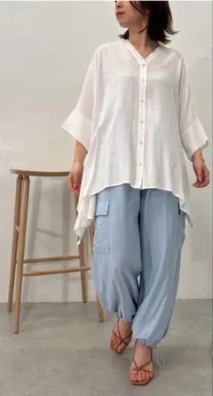 Jena espace merveilleux リネンライクリラックスシャツ 白