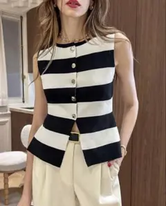 新品♡import♡ストライプボーダーノースリーブ トップス