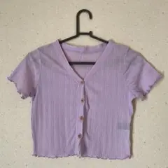 リブ編みラベンダーVネックシャツ