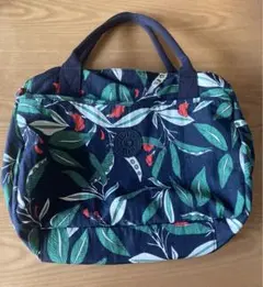 【中古品】KIPLING キプリング ハンドバッグ グリーン ブラック 豆柄