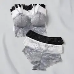 グレーのレース ブラトップ(パット付き)ショーツセット 新品☆未使用品☆XL