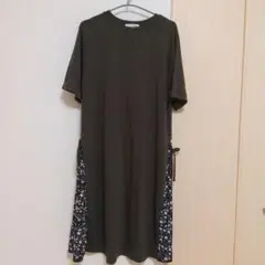 【シューラルー】☆美品☆オリーブグリーンサイド切替 カットソーワンピース 半袖