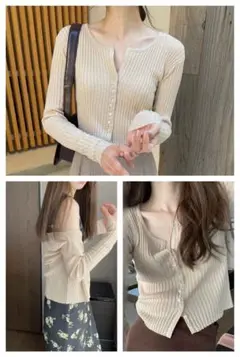 【美品】韓国ブランドponpon PPP rib lamé cardi