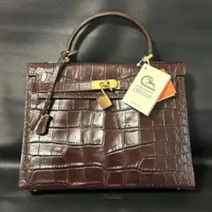 【美品】クリスチャンフローレンス カデナ ハンドバッグ クロコ型押し レザー