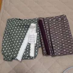 綿生地2枚セット 緑と白の麻の葉和調模様110×100