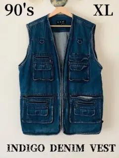 90's インディゴデニムベスト XL 大きめ オーバサイズ