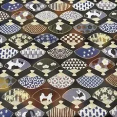 ねこと扇子　ハチワレ猫　コットンプリント　綿生地　約50センチ