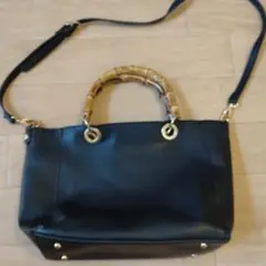 バンブーハンドル 黒 ハンドバッグ