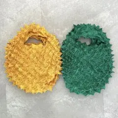 文三郎　BUNZABURO プチバッグ　エメラルドグリーン&イエロー　2個セット