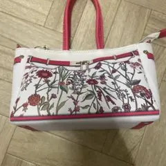 花柄ホワイトピンクハンドバッグ