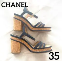 CHANEL シャネル コルクサンダル ネイビー35 ココマーク