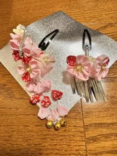 美品　髪飾り　七五三　ちりめん　お花　蝶々　着物　お祝い