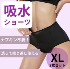 吸水ショーツ サニタリー パンツ ナプキン 下着 ブラック 2枚 XL 7j