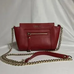 極美品 FURLA フルラ チェーンバッグ ポシェット レザー 赤 ゴールド