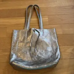 シルバー 牛革　トートバッグ　MADE IN ITALY