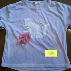 薄紫 猫シルエット Tシャツ フリル袖120