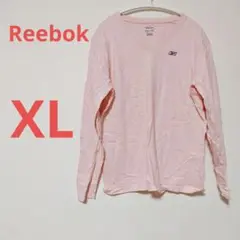 Reebok ピンク Vネック 長袖 Tシャツ XL