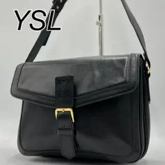 美品 イヴ・サンローラン ショルダーバッグ YSLロゴ レザー 黒 ブラック