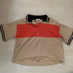 半袖ポロシャツ ベージュ 赤