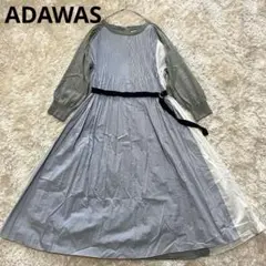 ADAWAS アダワス　ウール×コットン　切替　ロングワンピース　ベルト