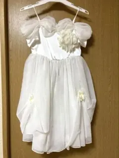 ホワイトシフォンドレス 約120cm フラワー装飾付き