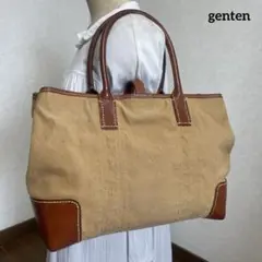 ◇ 良品genten ゲンテントートバッグ キャンバス×レザー ブラウン系 ◇