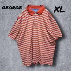 a122　【GEORGE】　ポロシャツ　ボーダー　XL　オレンジ　ゆるだぼ　US